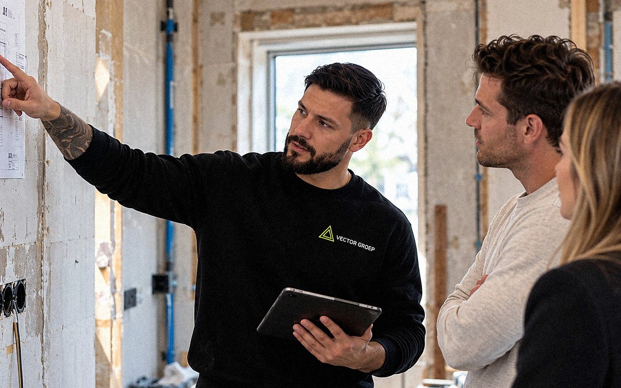 Accountmanager Kyrylo neemt de plattegrond door op locatie